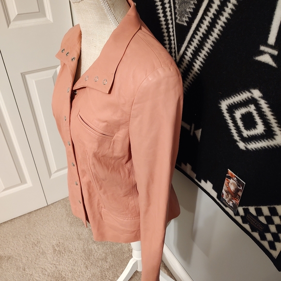 🩷 GUC Piazza Sempione Genuine Italian Leather Button Front Blazer, Pink, 46/M - Picture 5 of 10